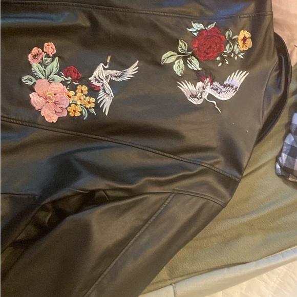 Torrid Sleek Black Leather Jacket with Embroidery on back - Picture 7 of 12